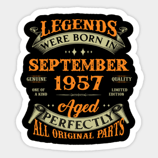 66th Birthday Gift Legends Born In September 1957 66 Years Old Sticker